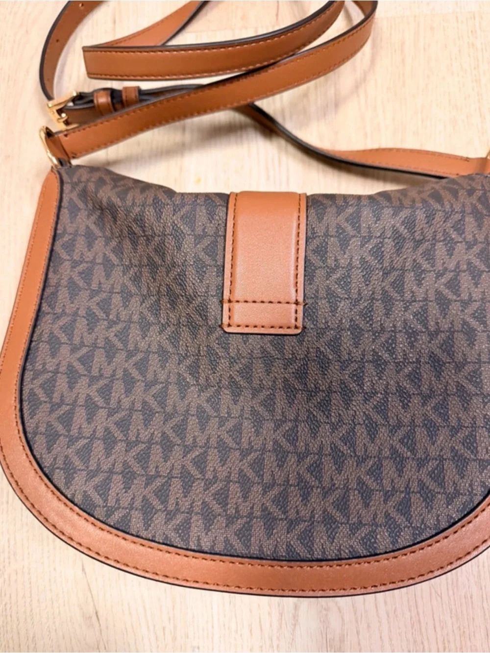 Michael Kors Brown & Tan MK Logo Crossbody Saddle Bag